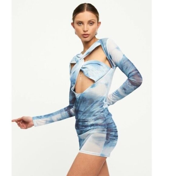 Lioness Twist Front Cutout Mini Dress in Blue - Picture 2 of 4